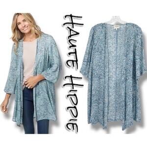 Haute Hippie Tribe Blair Printed Open-Front Kimono Blue Wanderlust Womens Sz XS